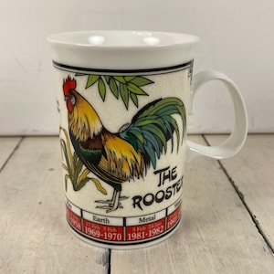 Dunoon THE ROOSTER 10 oz Mug 4", Ming Shu Chinese Astrology Mug, Rooster Personality, Fine Bone China Made in England