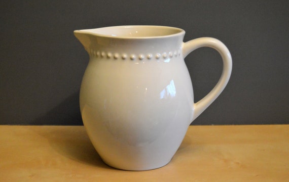 Pottery Barn Emma White 48 Oz Pitcher 6 5 Beaded Edge Etsy