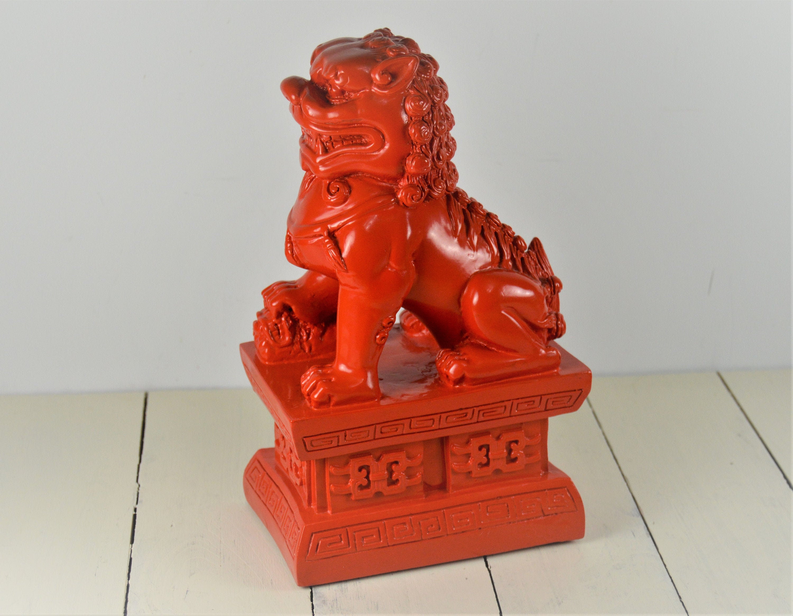 Red Foo Dog Statue Single Bookend Resin CB2 9.75 | Etsy