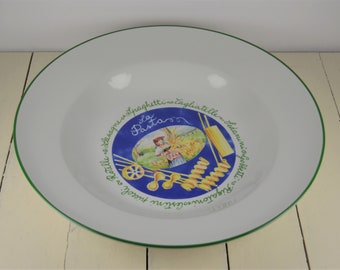 Saturnia LA PASTA 13.5" Pasta Serving Bowl, Green Rim, Spaghetti Lasagne Tagliatelle Rigatoni Piccoli, Lavastoviglie Microonde Italy