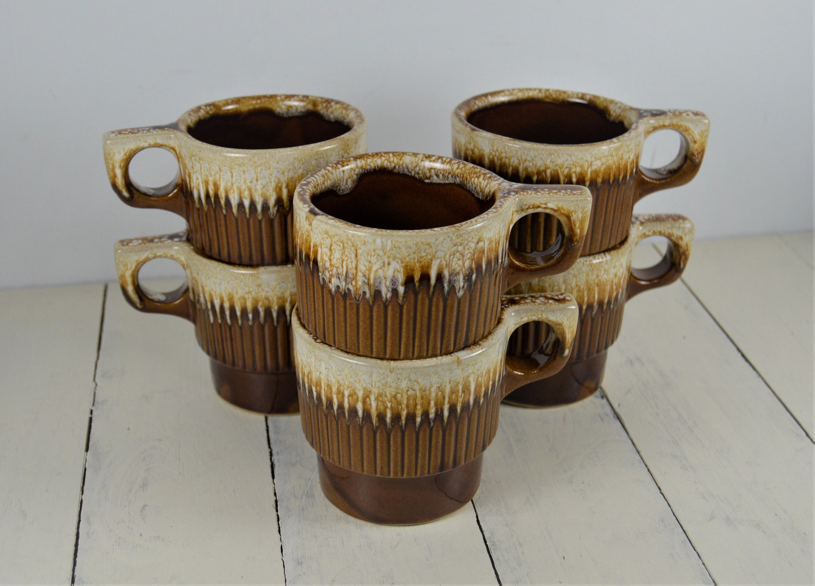 Set of 6 Monmouth Western Pottery 9 Oz Drip Glaze Mugs Etsy