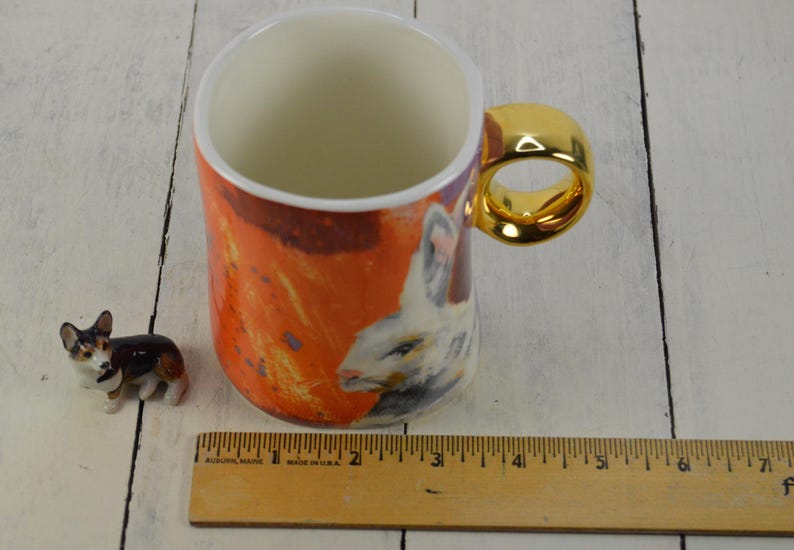 Anthropologie Laura Walcott WINTER FAUNA White Rabbit 13 oz Mug, Round Gold Handle, 4.25" bild 6