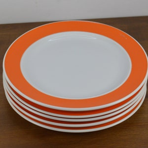 Set of 5 Rosenthal JOY 3 Salad Plates 7.5&quot;, White with Bright Orange Band/Rim, Studio-Linie Germany, Used/Scratches