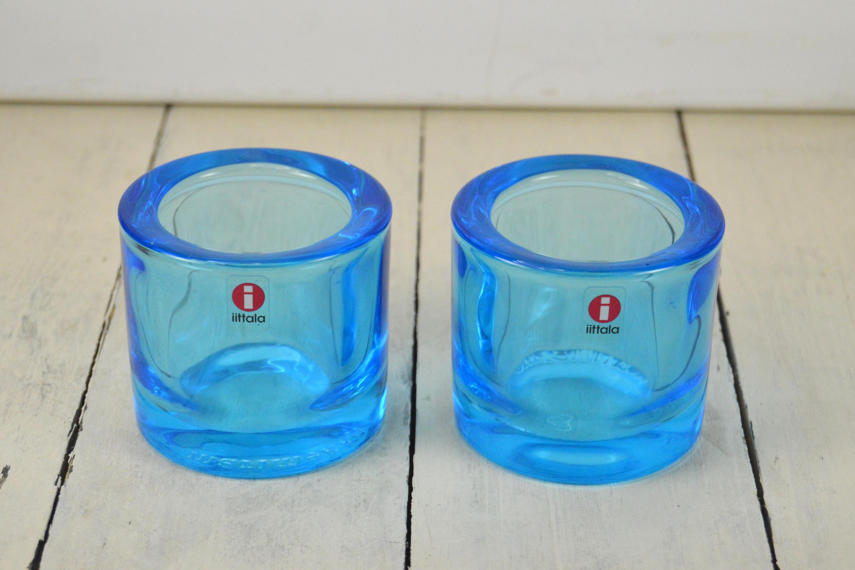 Set of 2 Iittala Blue Glass Kivi Candle Holder Marimekko