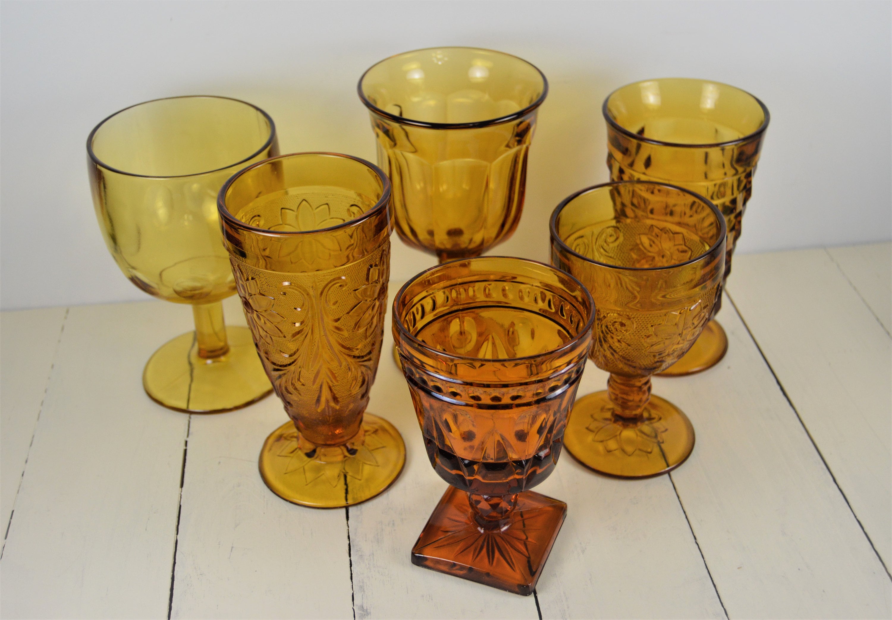 Set of 6 MISMATCHED AMBER Vintage Drinking Glasses Iced Tea Etsy