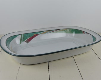 Noritake NEW WEST 14" Rectangular Baker, Casserole Dish, White Dark Green Santa Fe Geometric Red Blue Tan, 8696, Stoneware, Japan