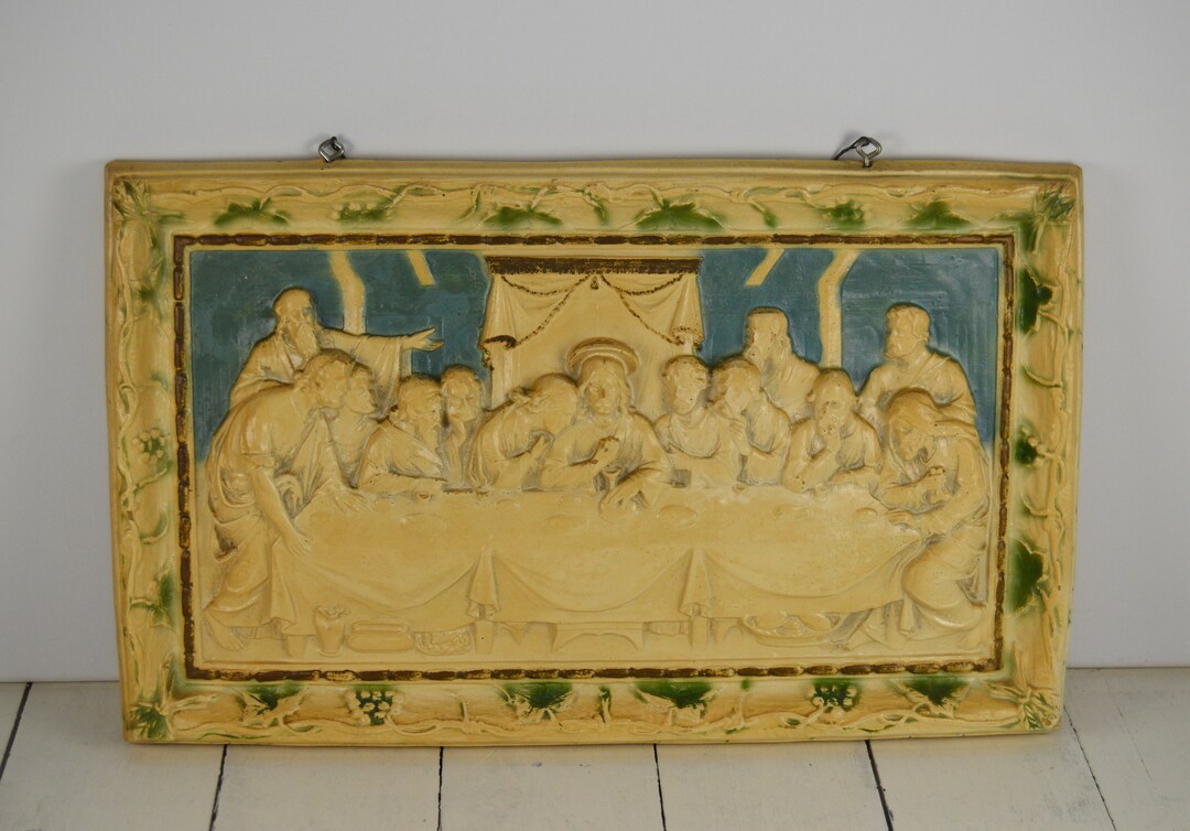 Vintage the Last Supper Wall Hanging 14.75", Cast Resin With Green Blue ...