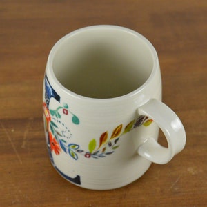Anthropologie Starla M. Halfmann 12 oz Initial L Mug, White with Colorful Graphic Flowers Blue Initial L, Monogram image 3