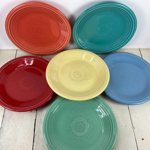 Fiesta MISMATCHED 7" Salad Plates 6 Pieces, Fiestaware HLC Lead Free, Scarlet Periwinkle Yellow Persimmon Meadow Turquoise, Used