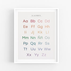 SPANISH Alphabet Chart for kid&#39;s bedroom, homeschool or playroom, Printable Digital Download, ABC Poster, uppercase, lowercase