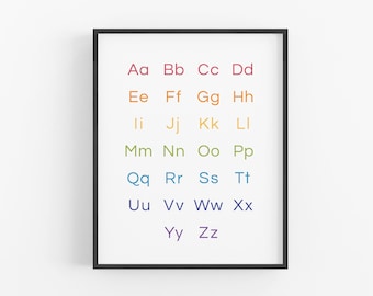 Rainbow Alphabet Chart for Children's Bedroom, Nursery or Playroom - Printable Digital Download, Colorful ABC Poster, uppercase, lowercase