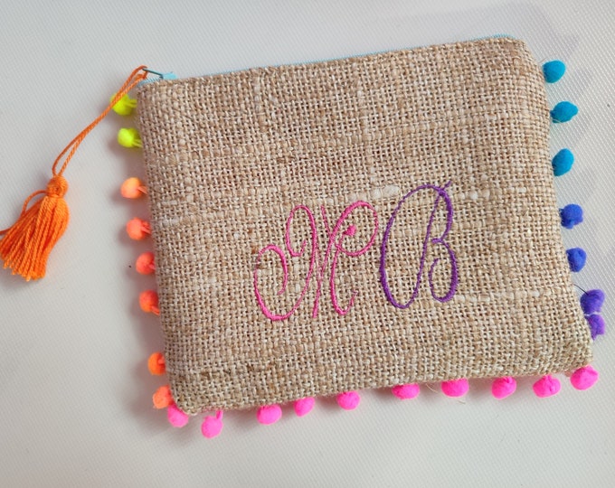 Jute Pochette Pencil Case - Personalized Pencil Case with Initials - Sea and Beach Pochette