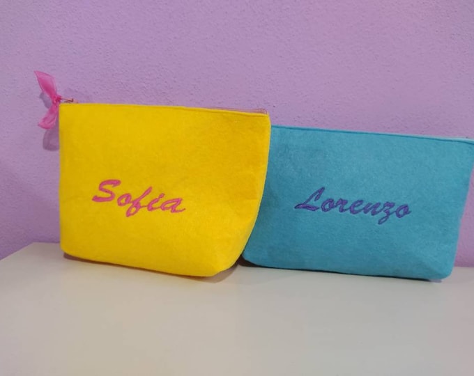 Personalized Felt Pencil Case with Name - Machine Embroidered - School Pen Holder - Makeup - Handmade Gift Idea