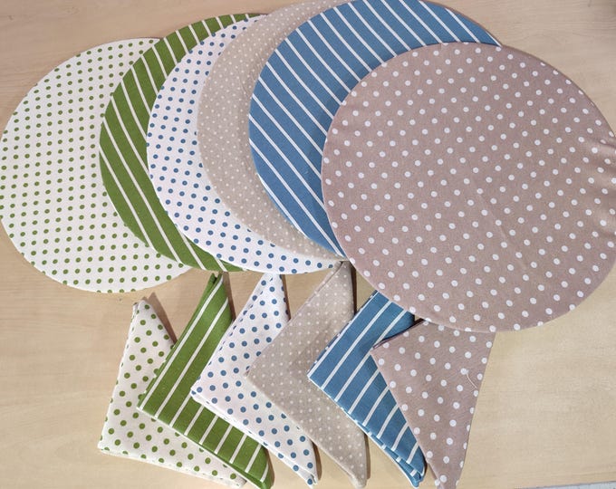 Removable and washable fabric placemats - Handmade round placemats - Placemats with matching napkin