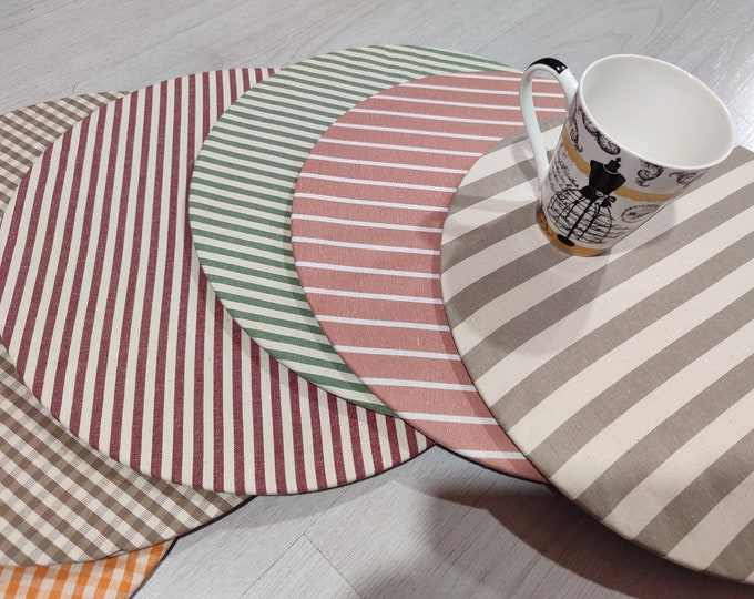 Removable Placemats 6 Assorted Pieces - Round Cotton Placemat Covers - Breakfast and Garden Placemats
