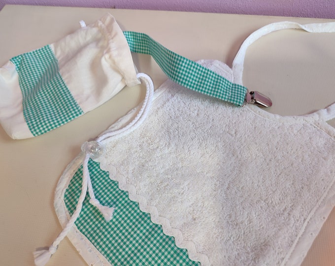 Set Neonato Personalizzato Verde Unisex - Portaciuccio con Clip, Sacchetto Ciuccio - Regalo Nascita Fatto a Mano