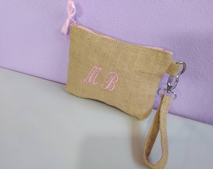 Personalized Jute Pouch Case with Initials, Gifts for Her