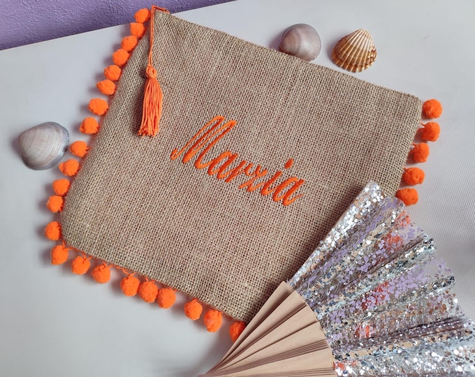 Personalized jute pouch with name, summer pouch
