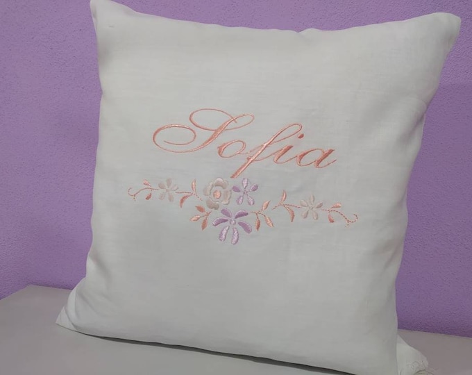 Personalized Linen Pillow with Name - Embroidered Linen Pillows - Personalized Christmas Gift Idea