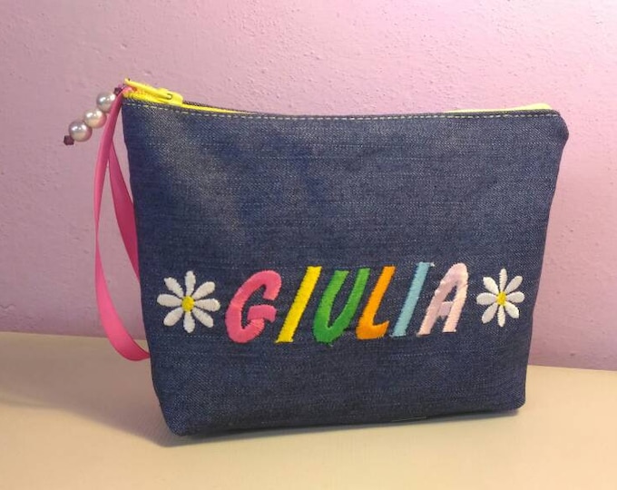 beauty case with name, personalized gift, patterned pouch handmade