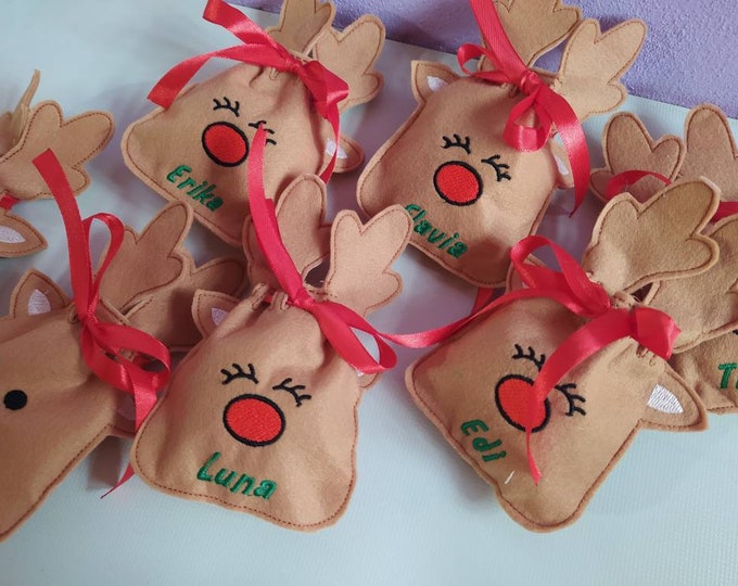 Segnaposto Natale sacchettini Renne personalizzati con nome