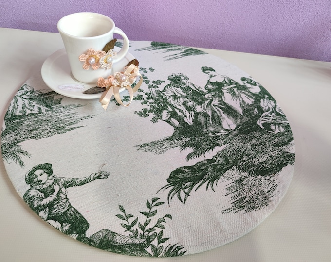 Removable Fabric Placemats Set of 6, Washable Round Placemats