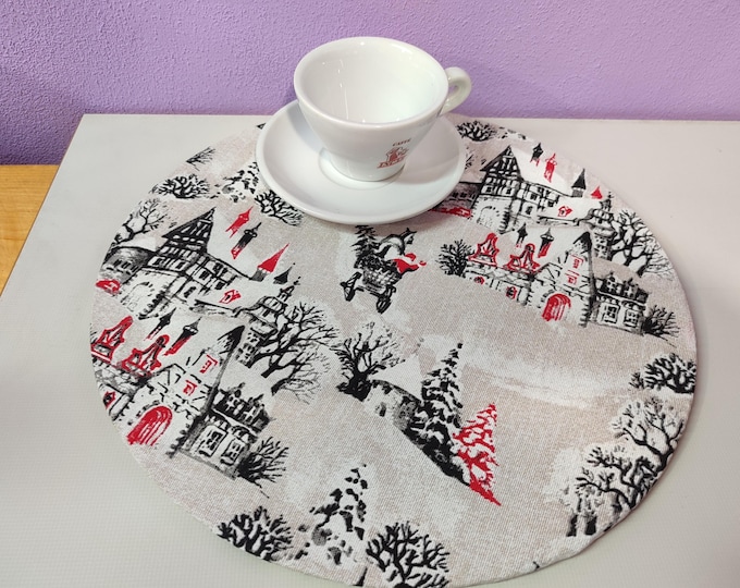 Christmas Cloth Placemats - Removable and Washable Placemats - Holiday Table - Round Christmas Placemats
