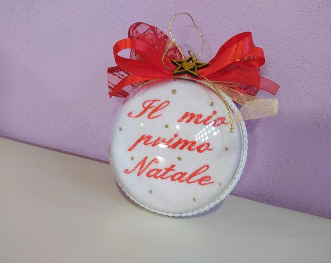 Personalized Plexiglass Christmas Ball with Embroidery | 10 cm Tree Decoration | Unique Gift with Name, Phrase, or Date