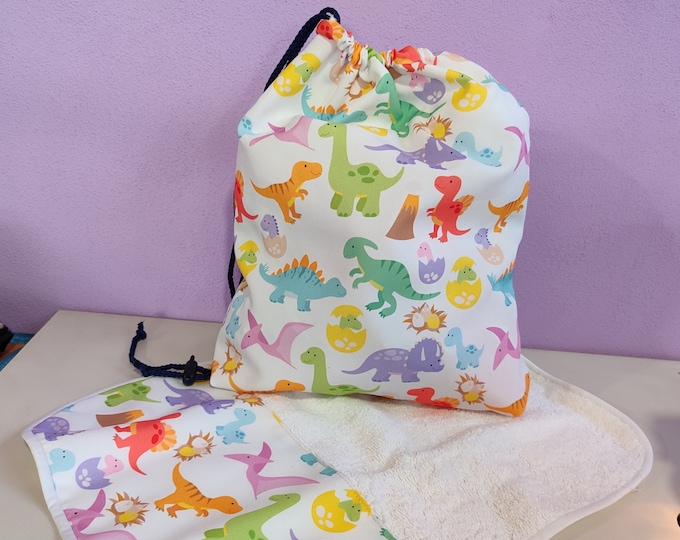 Personalized kindergarten set bag with name, dinosaur summer campus bag