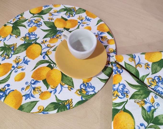 Set of 6 Handmade Decorative Placemats - Sicilian Lemon Printed Cotton Fabric - Reusable, Removable and Eco-sustainable