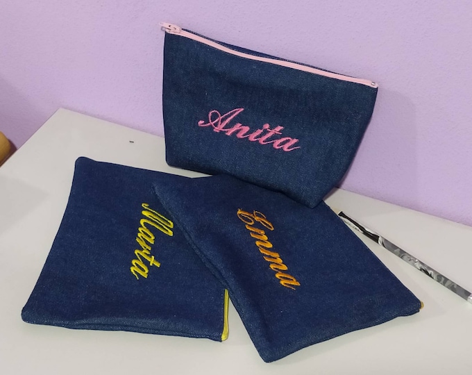 Personalized pencil case with name, embroidered jeans pencil case, personalized teacher gifts