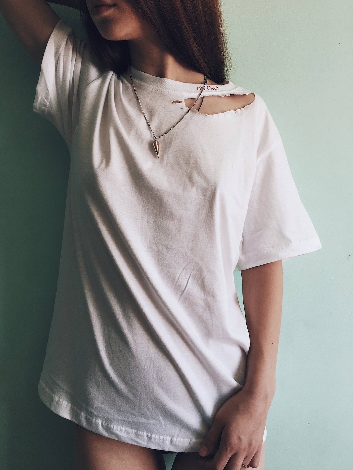 Distressed white tshirt oh God tshirt distressed tshirt Etsy