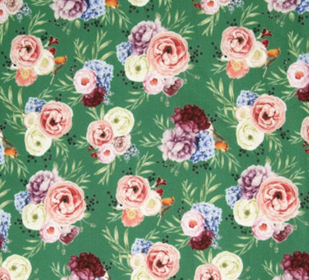 Vintage Floral Cotton Fabric Botanical FabricLovely Flower Etsy