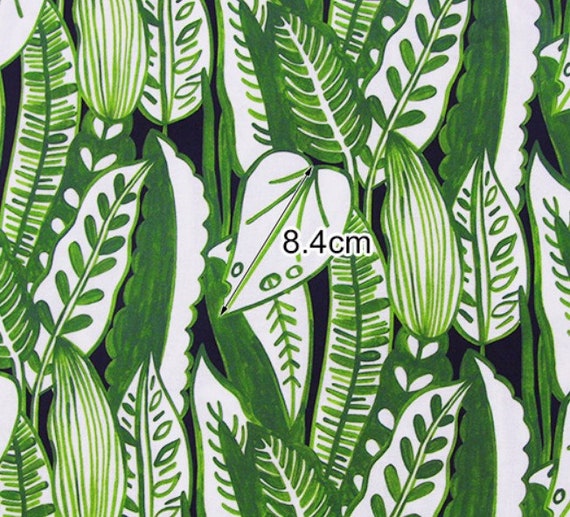 Leaf Cotton Fabric Palm Leaves Tropical Leaf Print Cotton Etsy
