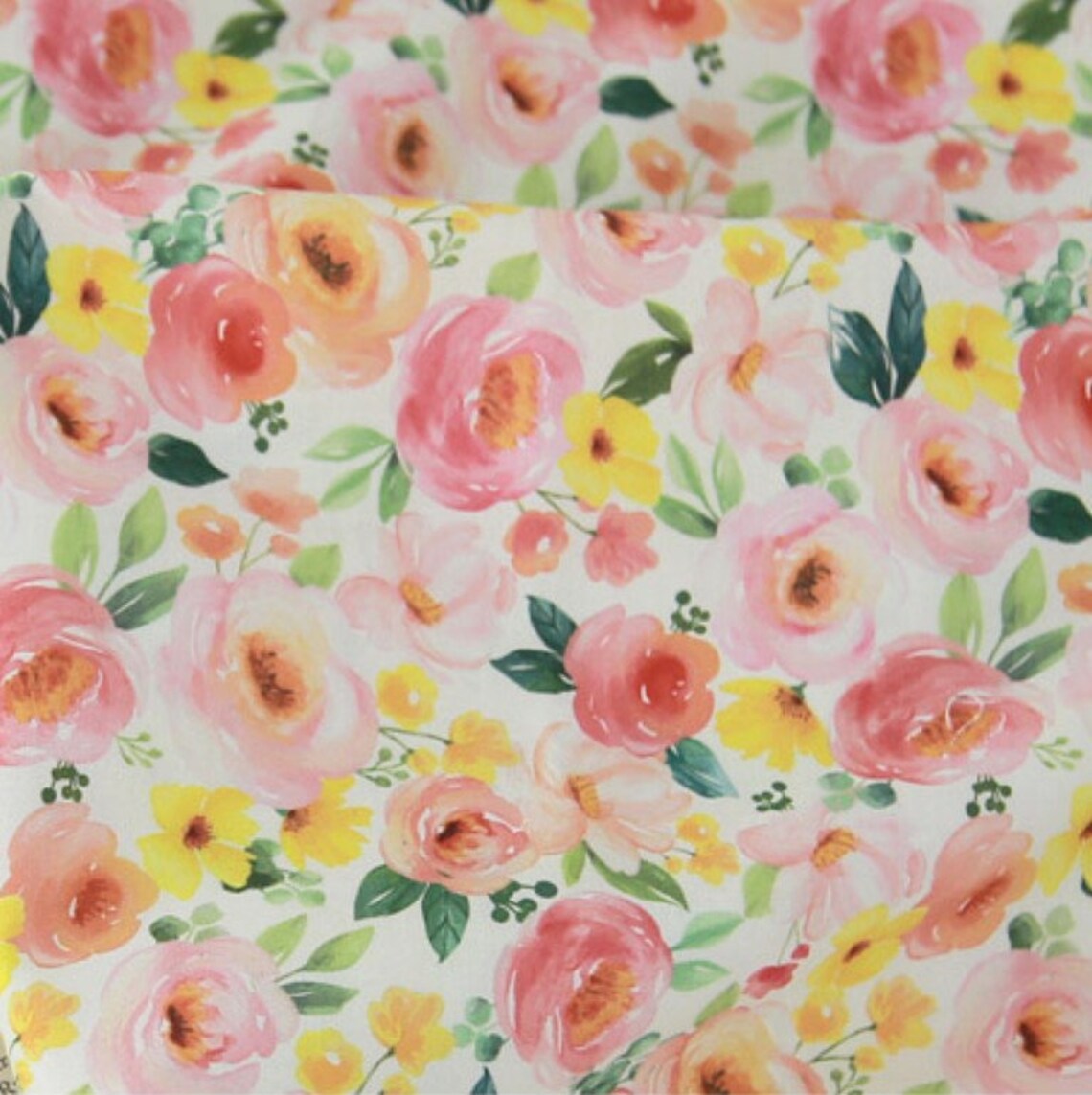 Pink Floral Cotton Fabric/half yard fabric/PinkYellow Flower Etsy