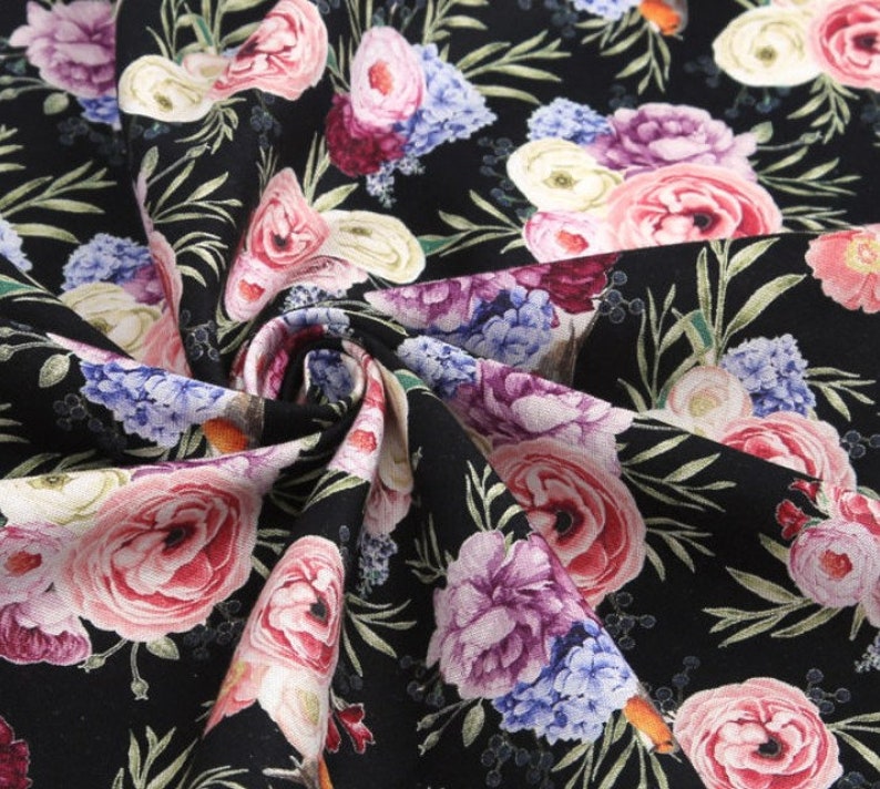 Vintage Floral Cotton Fabric Botanical FabricLovely Flower Etsy