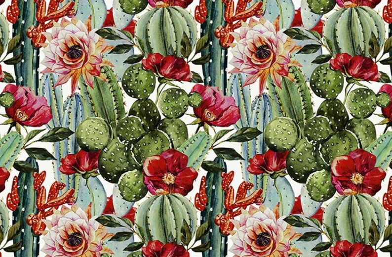 Cactus Flowers Fabric/half yard fabric/Cactus Cotton Etsy