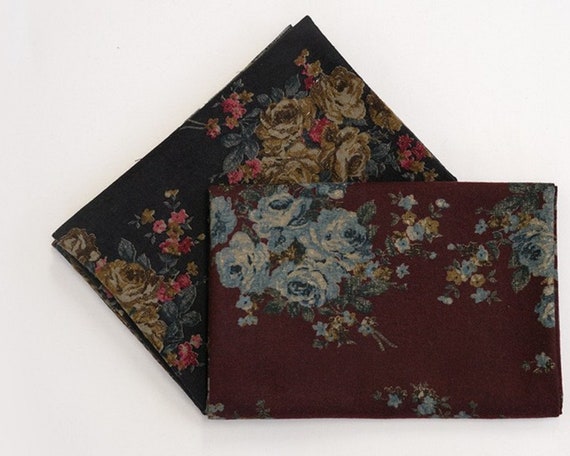 Rose Brushed Cotton Fabric Black Rose Folk' floral brushed cotton