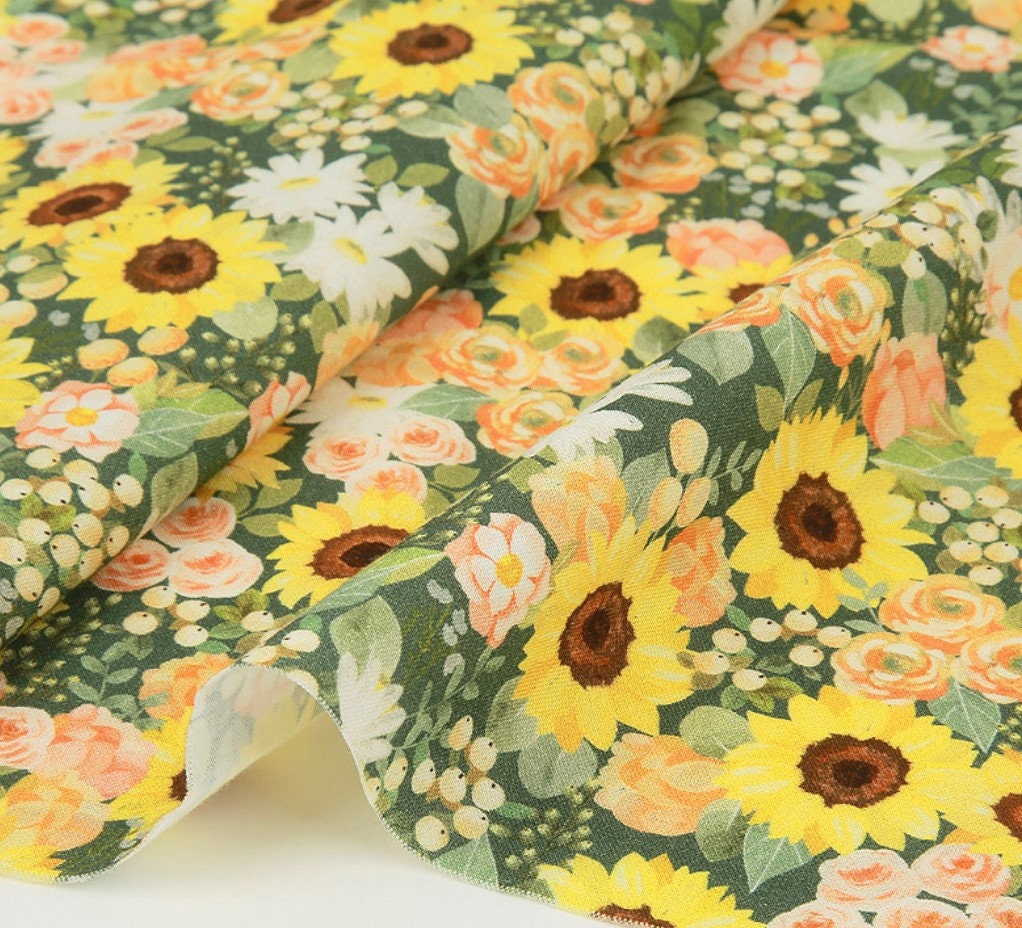 Sunflower Rose Fabric/half yard fabricFlower Cotton Etsy