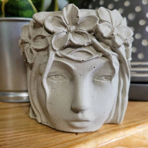 Concrete Fairy Goddess Avatar Woman Small Flower Pot Planter Head Candy Dish Trinket Cup Pencil and Candle Holder