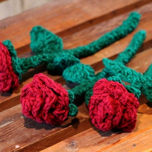 Handmade Crochet Roses Set: Long Stemmed Faux Flowers