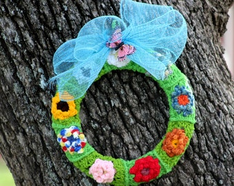 Crochet Wreath Floral Wreath Wall Decor Home Decor Colorful Wreath Crochet Flowers Door/ Wall Wreath Home Decor Handmade Wreath Multi color