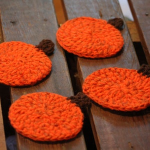 Fall Pumpkin Coasters Crochet set of four, handmade pumpkin coasters, drink coasters, Thanksgiving, pumpkin coasters perfect for coffee mugs