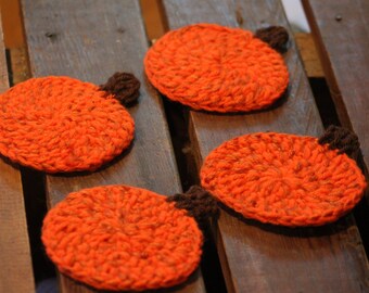 Crochet Pumpkin Coasters: Handmade Fall Decor, Set of Four