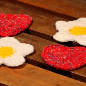 Flower & Heart Coasters Crochet- set of four, handmade crochet coasters , drink coasters, coffee mugs, mug mat set, tea coasters, mug rugs