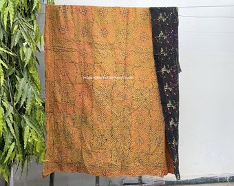 Antique Vintage Kantha Quilt Hand stitched Quilt Indian Ralli Quilt Reversible Kantha Throw Boho Cotton Quilt Handmade Kantha Bedspread