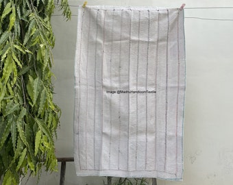 White Antique Vintage Kantha Quilt Handstitched Quilt Indian Ralli Quilt Reversible Kantha Throw Boho Cotton Quilt Handmade Kantha Bedspread