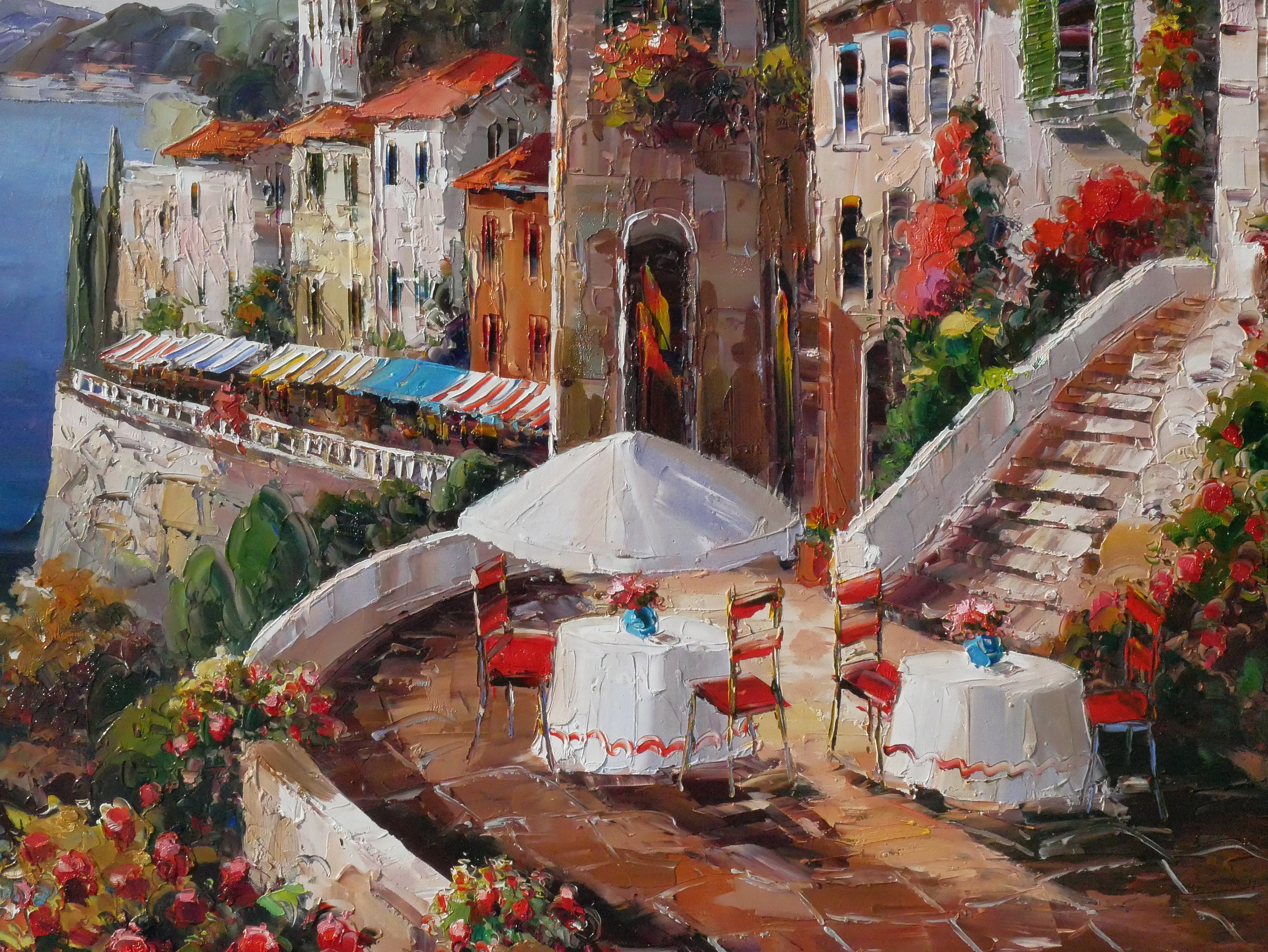 Italian Art Mediterranean Painting Handmade Oil on Canvas
