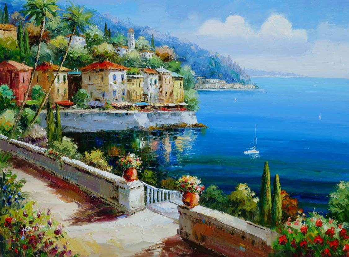 Italian Art Mediterranean Painting Handmade Oil on Canvas Wall Art