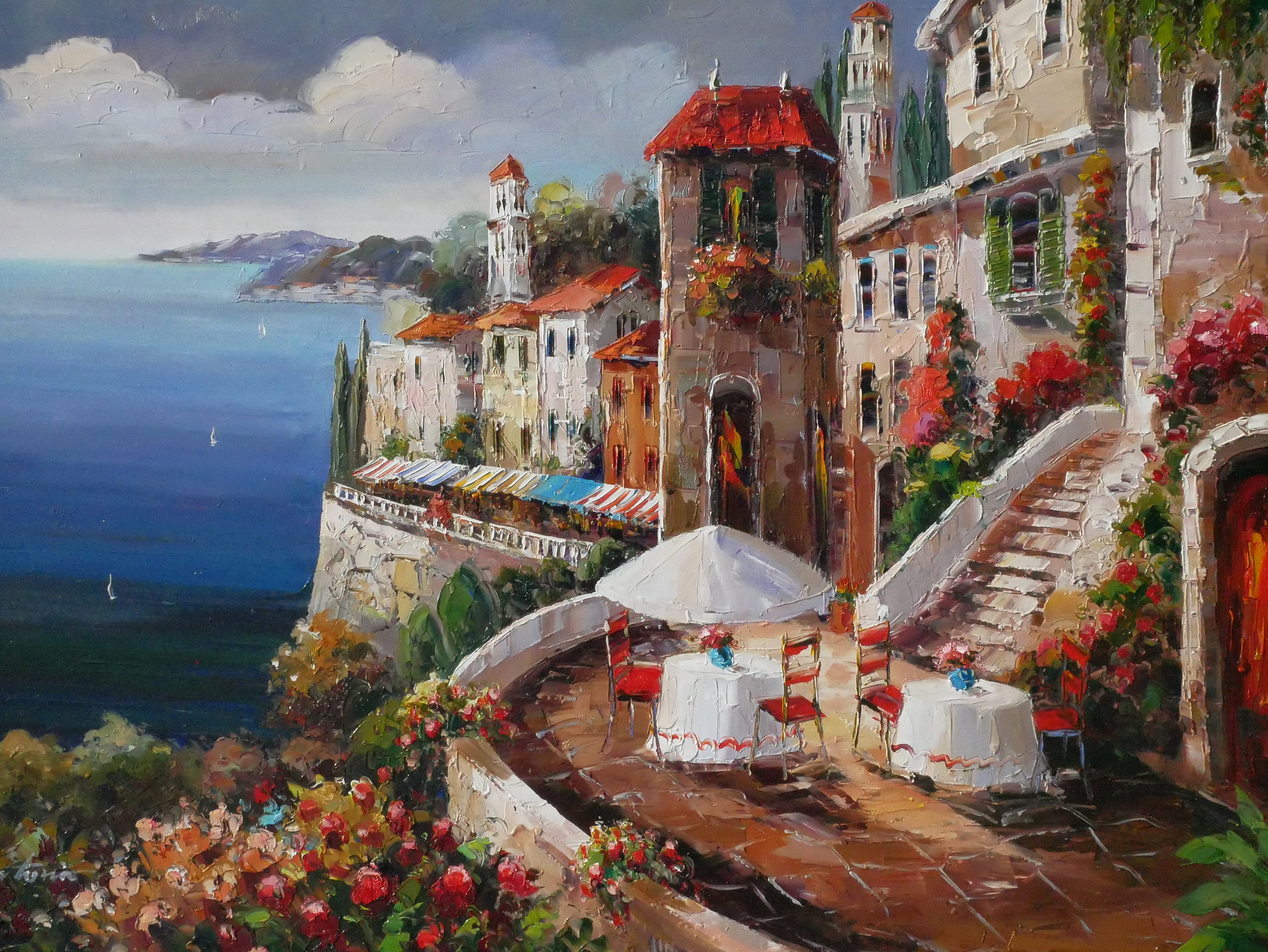 Italian Art Mediterranean Painting Handmade Oil on Canvas Wall Art